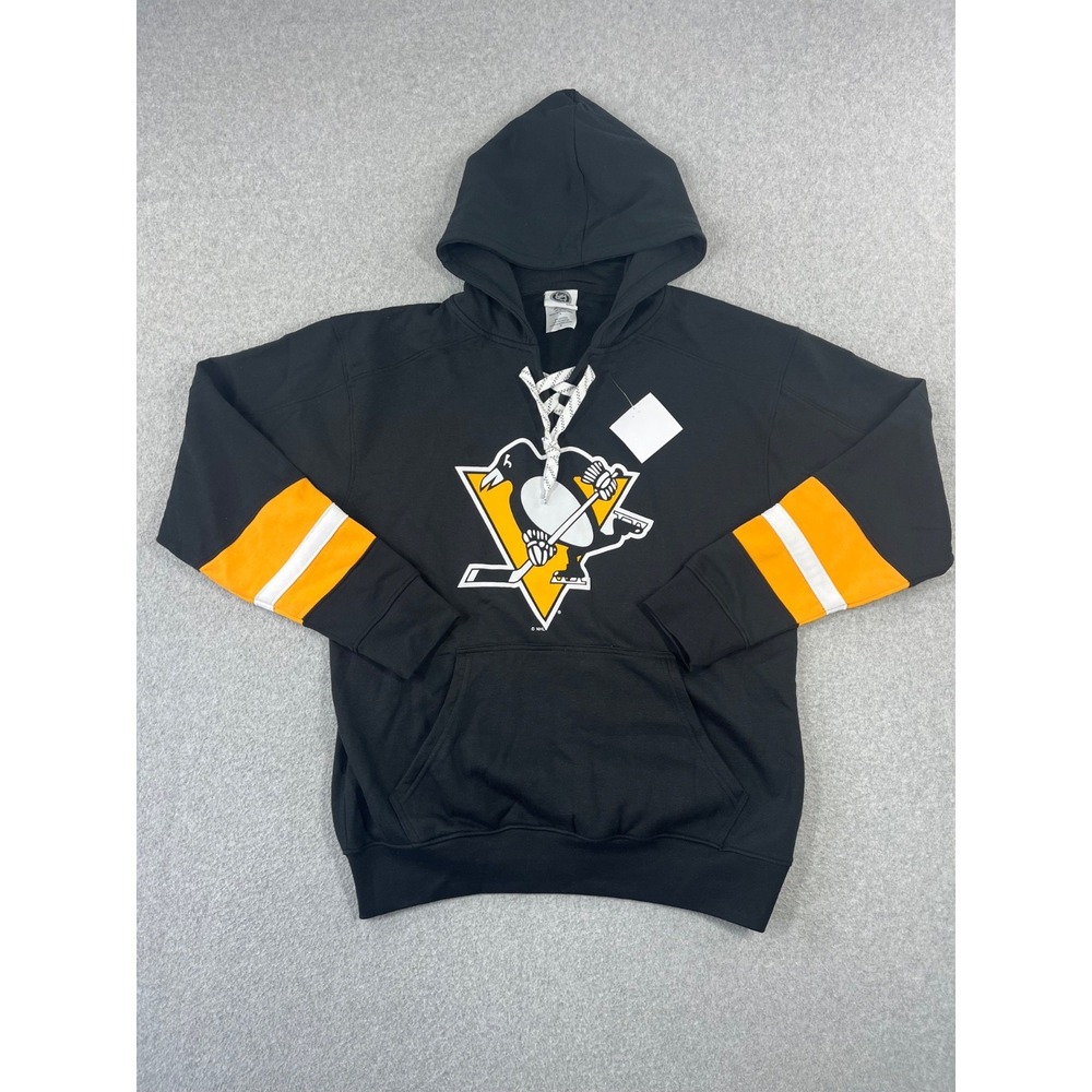 Pittsburgh Penguins Hoodie Mens L Black Lace Up NHL Pullover Sweatshirt
